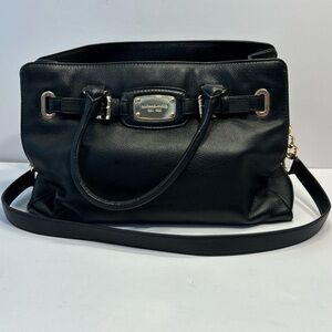 Michael Kors Hamilton Satchel Tote Bag Purse Crossbody Black Pebbled Leather